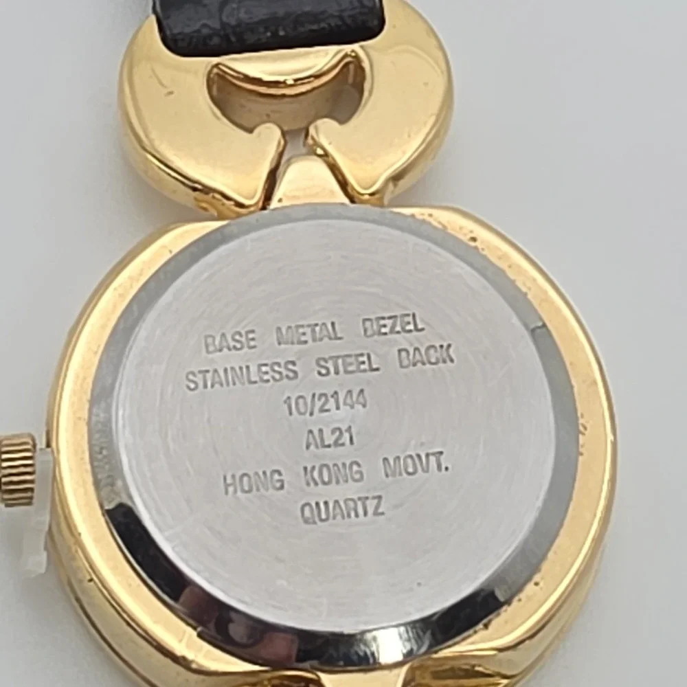 Vtg ANNE KLEIN II Ladie's Watch Women's Crystal Studded Gold Plate Leather 7.25